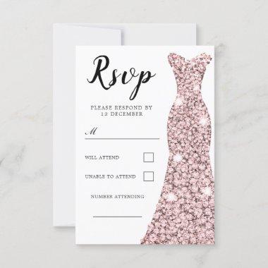 Rose Gold Blush Dress All Occasion Birthday Bridal RSVP Card