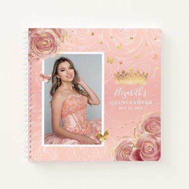 Rose Gold Blush Elegant Photo Quinceanera Guest Notebook