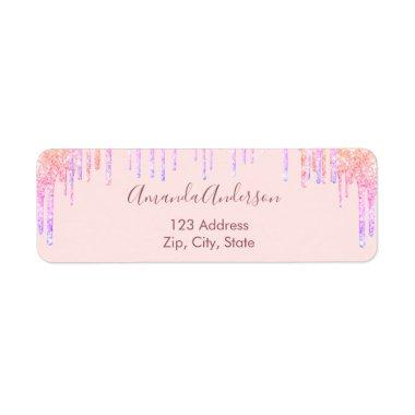 Rose gold blush glitter drips return address label