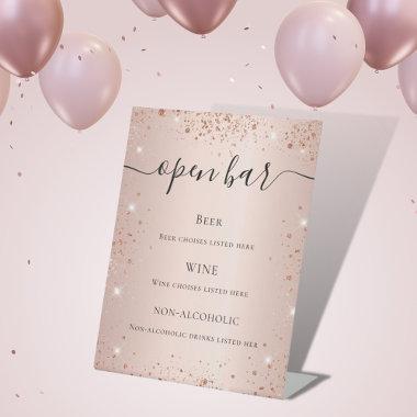 Rose gold blush glitter sparkles script bar menu pedestal sign