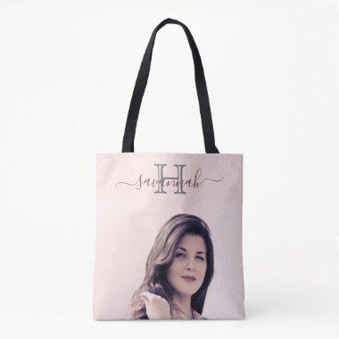 Rose gold blush photo monogram name tote bag