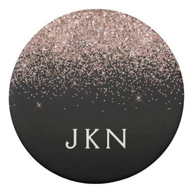 Rose Gold Blush Pink Black Glitter Monogram Girly Eraser