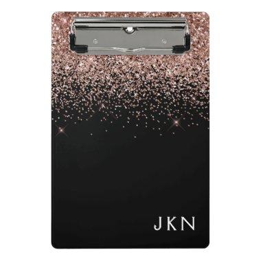 Rose Gold Blush Pink Black Glitter Monogram Girly Mini Clipboard