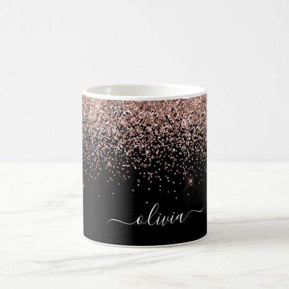 Rose Gold - Blush Pink Black Glitter Sparkle Name Coffee Mug