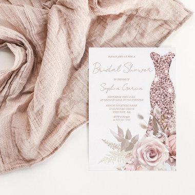Rose Gold, Blush Pink Dress Bridal Shower Real Foil Invitations