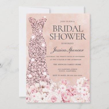 Rose Gold & Blush Pink Floral Bridal Shower Invit Invitations