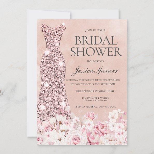 Rose Gold & Blush Pink Floral Bridal Shower Invit Invitations