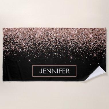 Rose Gold Blush Pink Glitter Girly Monogram Name Beach Towel