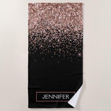 Rose Gold Blush Pink Glitter Girly Monogram Name Beach Towel