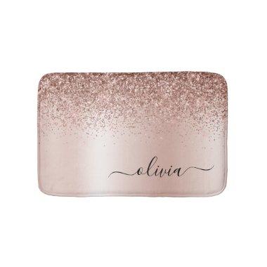 Rose Gold - Blush Pink Glitter Metal Monogram Name Bath Mat