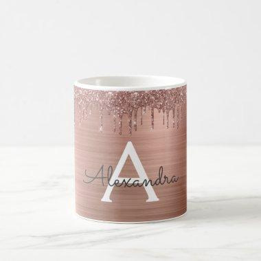 Rose Gold - Blush Pink Glitter Metal Monogram Name Coffee Mug