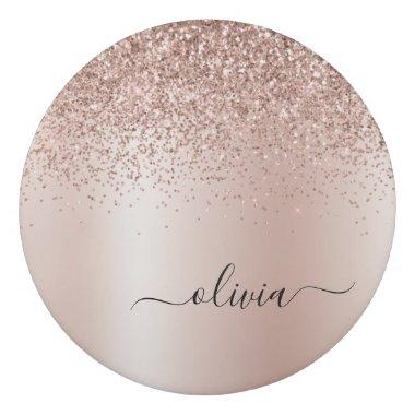 Rose Gold - Blush Pink Glitter Metal Monogram Name Eraser