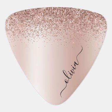 Rose Gold - Blush Pink Glitter Metal Monogram Name Guitar Pick