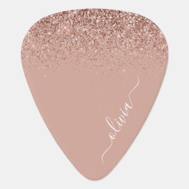 Rose Gold Blush Pink Glitter Metal Monogram Name Guitar Pick