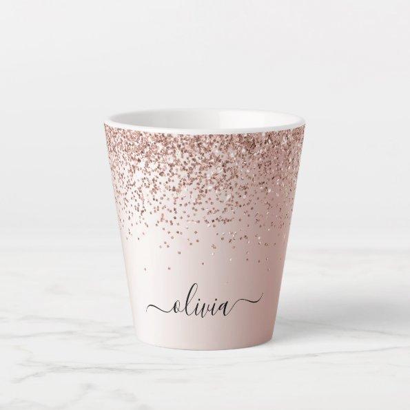 Rose Gold - Blush Pink Glitter Metal Monogram Name Latte Mug