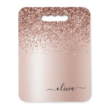 Rose Gold - Blush Pink Glitter Metal Monogram Name Seat Cushion
