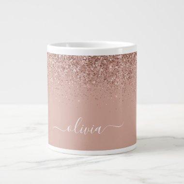 Rose Gold Blush Pink Glitter Modern Monogram Name Giant Coffee Mug