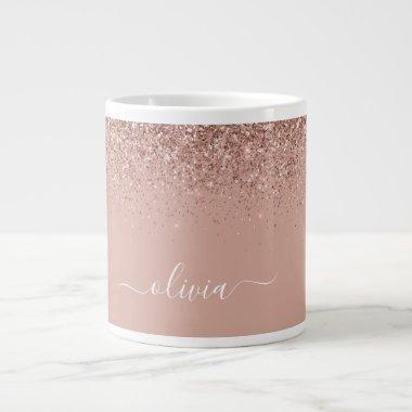Rose Gold Blush Pink Glitter Modern Monogram Name Giant Coffee Mug