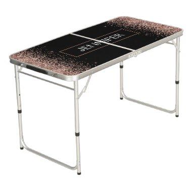 Rose Gold Blush Pink Glitter Monogram Girly Beer Pong Table