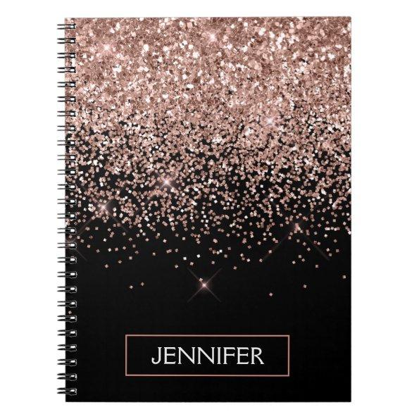 Rose Gold Blush Pink Glitter Monogram Girly Notebook