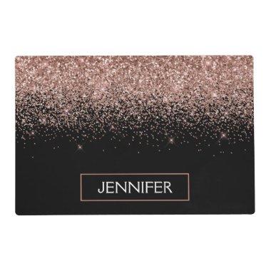 Rose Gold Blush Pink Glitter Monogram Girly Placemat