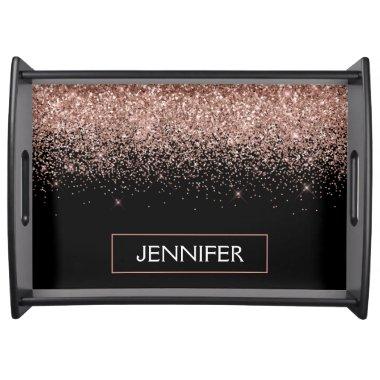 Rose Gold Blush Pink Glitter Monogram Girly Serving Tray