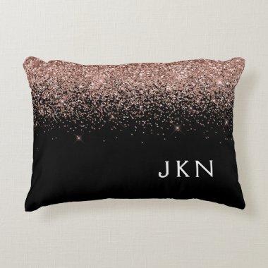 Rose Gold Blush Pink Glitter Monogram Initials Accent Pillow