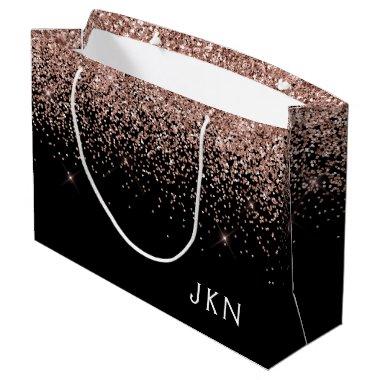 Rose Gold Blush Pink Glitter Monogram Initials Large Gift Bag