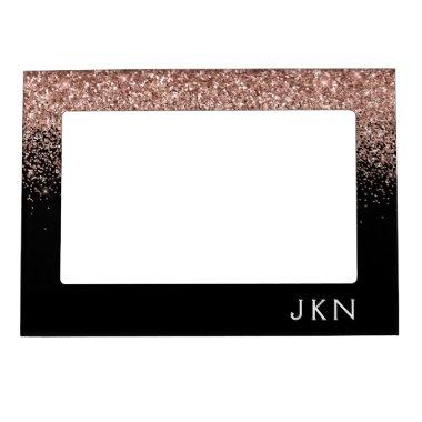 Rose Gold Blush Pink Glitter Monogram Initials Magnetic Frame