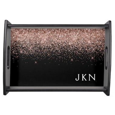 Rose Gold Blush Pink Glitter Monogram Initials Serving Tray