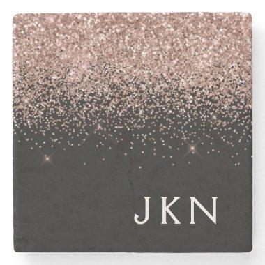 Rose Gold Blush Pink Glitter Monogram Initials Stone Coaster