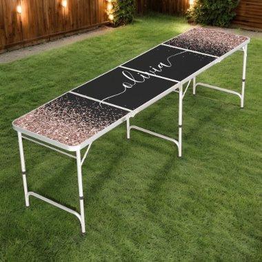 Rose Gold Blush Pink Glitter Script Monogram Girly Beer Pong Table