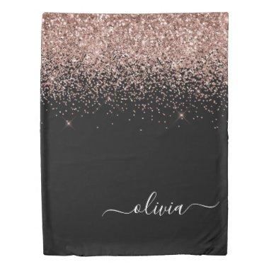 Rose Gold Blush Pink Glitter Script Monogram Girly Duvet Cover