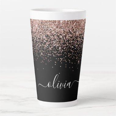 Rose Gold Blush Pink Glitter Script Monogram Girly Latte Mug