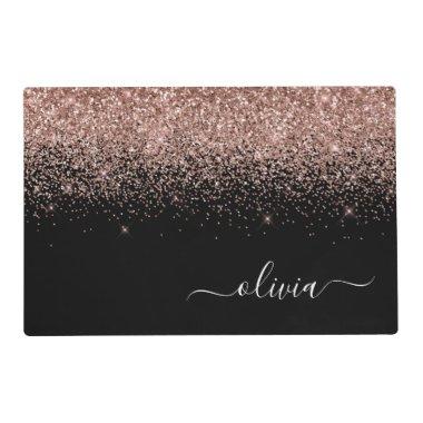 Rose Gold Blush Pink Glitter Script Monogram Girly Placemat