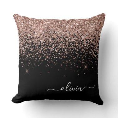 Rose Gold Blush Pink Glitter Script Monogram Girly Throw Pillow
