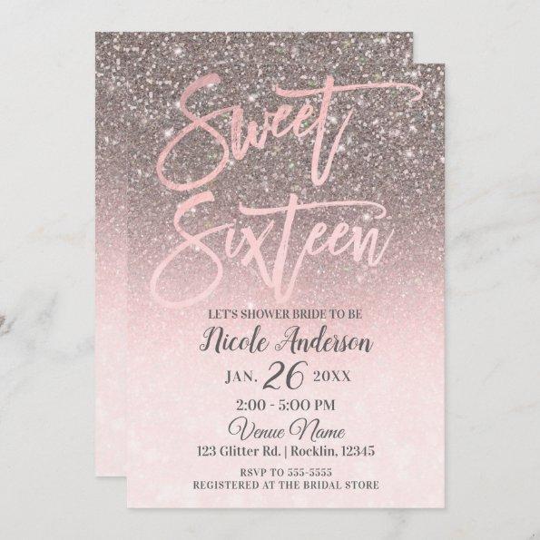 Rose Gold Blush Pink Glitter Sparkle Glam Sweet 16 Invitations