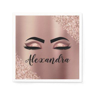 Rose Gold Blush Pink Monogram Glitter Eyelashes Napkins