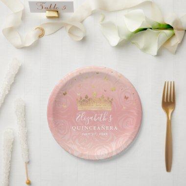 Rose Gold Blush Pink Quinceanera Birthday Party Paper Plates