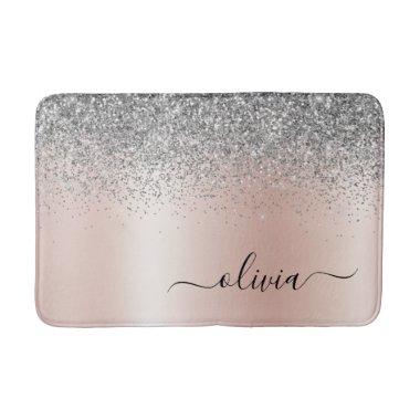 Rose Gold - Blush Pink Silver Glitter Monogram Bath Mat