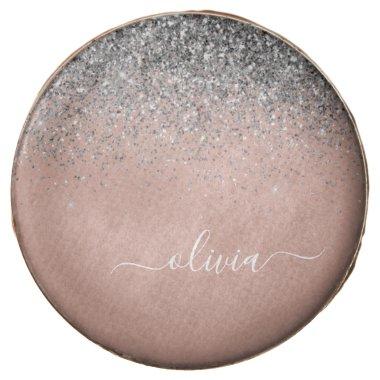 Rose Gold Blush Pink Silver Glitter Monogram Chocolate Covered Oreo