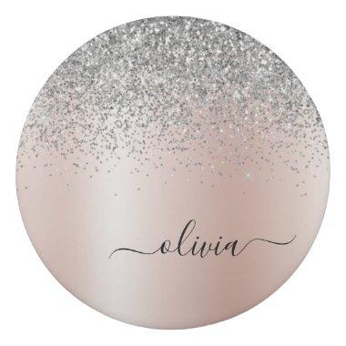 Rose Gold - Blush Pink Silver Glitter Monogram Eraser
