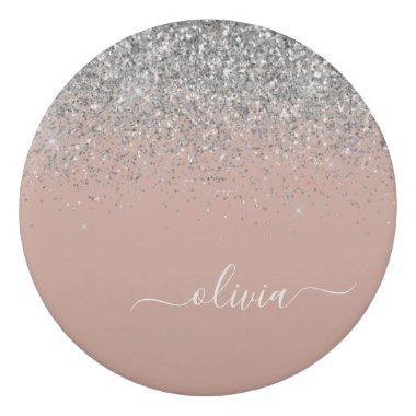 Rose Gold Blush Pink Silver Glitter Monogram Eraser