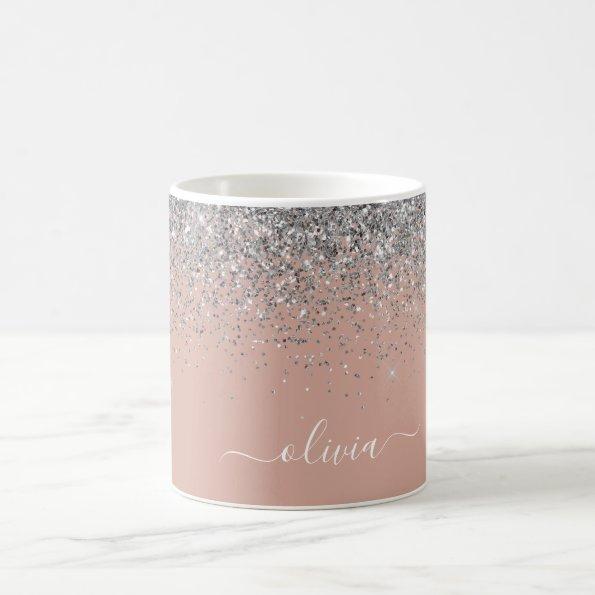 Rose Gold Blush Pink Silver Glitter Monogram Girly Coffee Mug