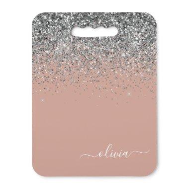 Rose Gold Blush Pink Silver Glitter Monogram Girly Seat Cushion