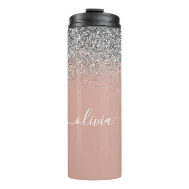 Rose Gold Blush Pink Silver Glitter Monogram Girly Thermal Tumbler