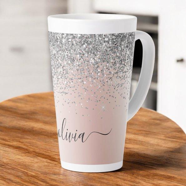 Rose Gold - Blush Pink Silver Glitter Monogram Latte Mug