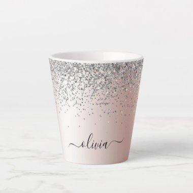 Rose Gold - Blush Pink Silver Glitter Monogram Latte Mug