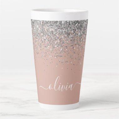 Rose Gold Blush Pink Silver Glitter Monogram Latte Mug