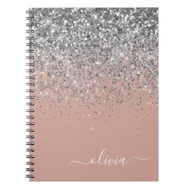 Rose Gold Blush Pink Silver Glitter Monogram Notebook